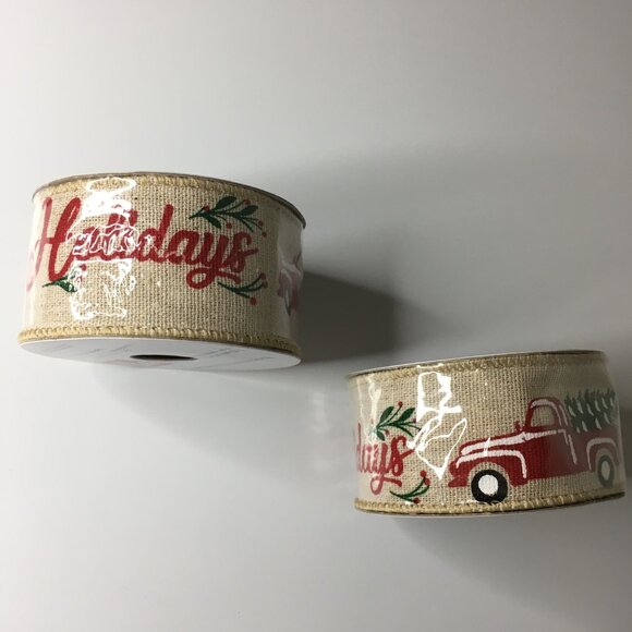 Home for the Holidays Red Truck Christmas Wired Ribbon 2 Rolls 1.5 in x 9 ft - Picture 3 of 12